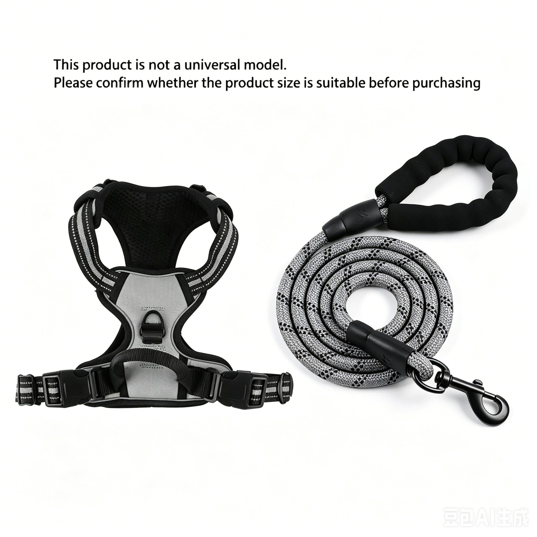 Reflective anti-pull dog harness and leash set with quick release buckle and comfortable thick handle for walking and training cats or dogs