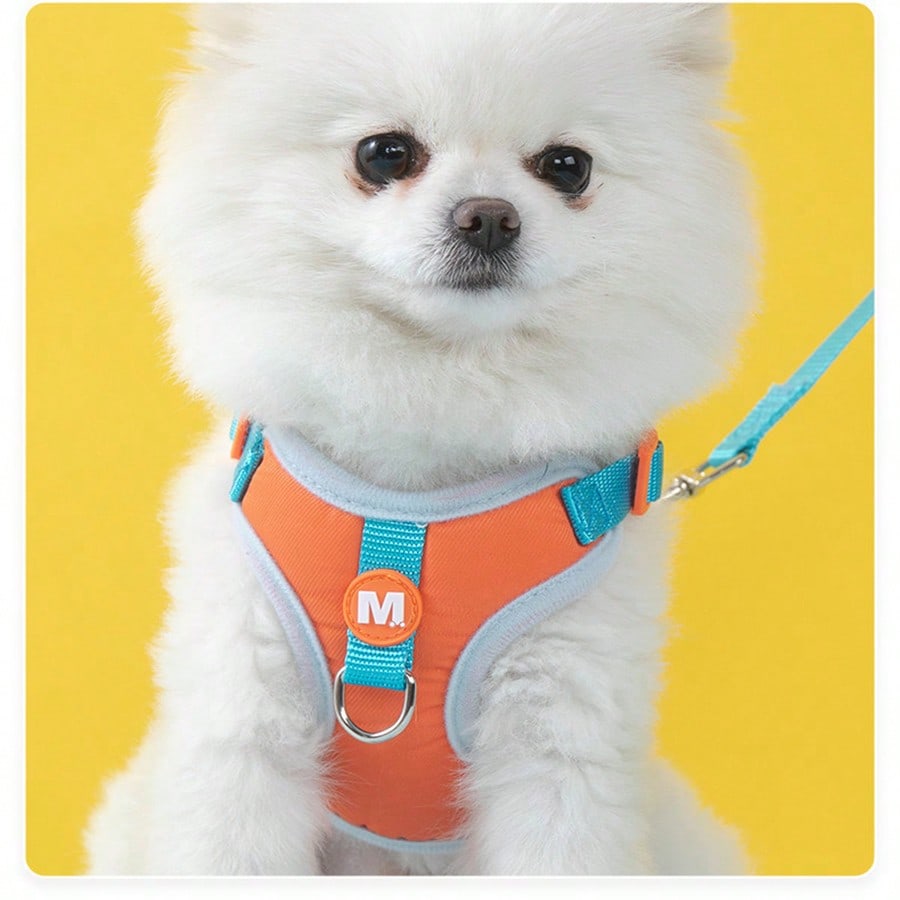 Blue cartoon elephant pet harness and leash set with adjustable vest-style design for cats or dogs, featuring a colorblock pattern and breathable mesh look.