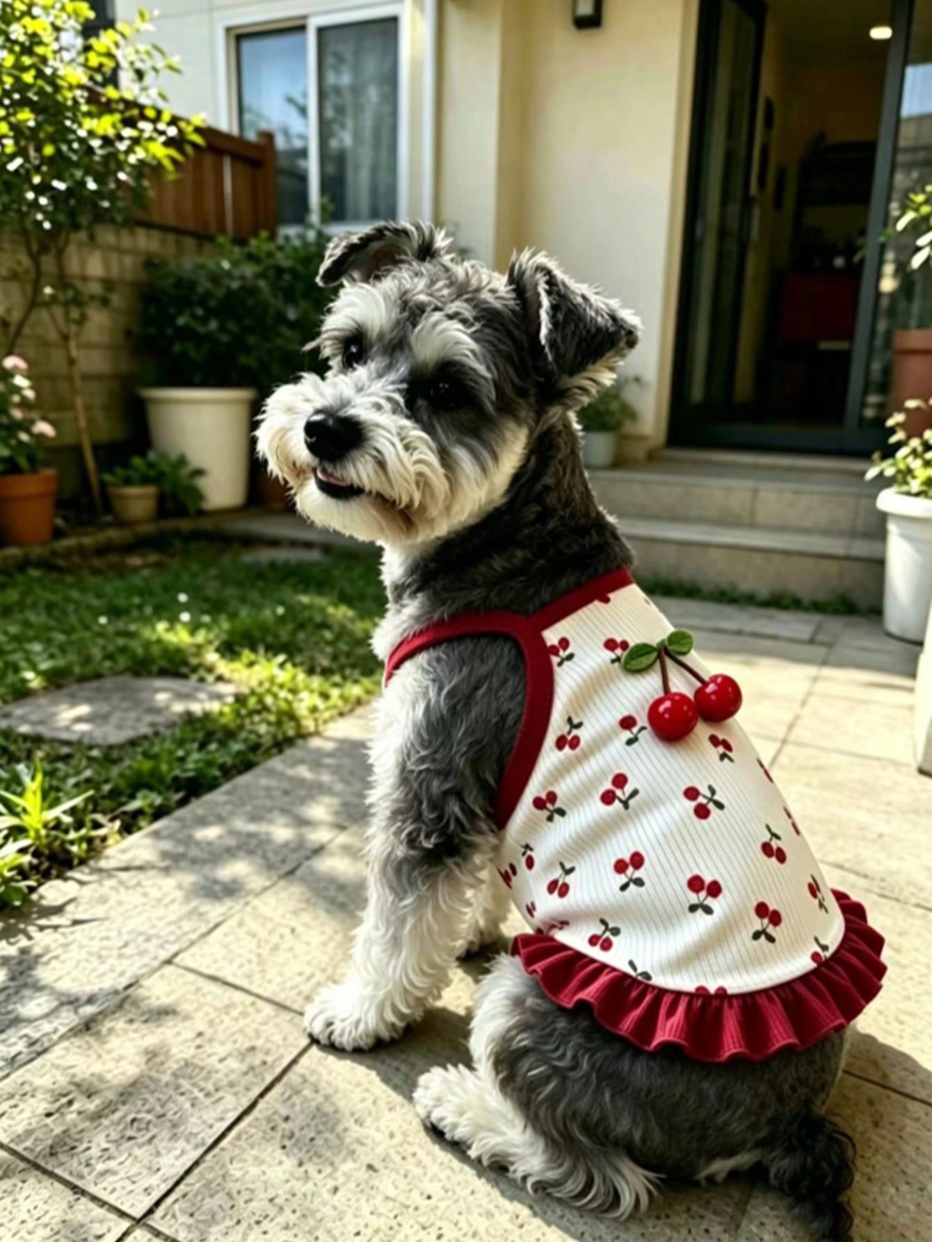 Cherry Print Pet Dress, Sleeveless Ruffle Hem Breathable For Small Dogs And Cats, Suitable For Poodle Teddy Chihuahua, Anti-Shedding