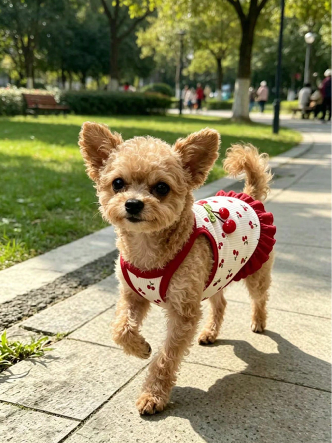 Cherry Print Pet Dress, Sleeveless Ruffle Hem Breathable For Small Dogs And Cats, Suitable For Poodle Teddy Chihuahua, Anti-Shedding