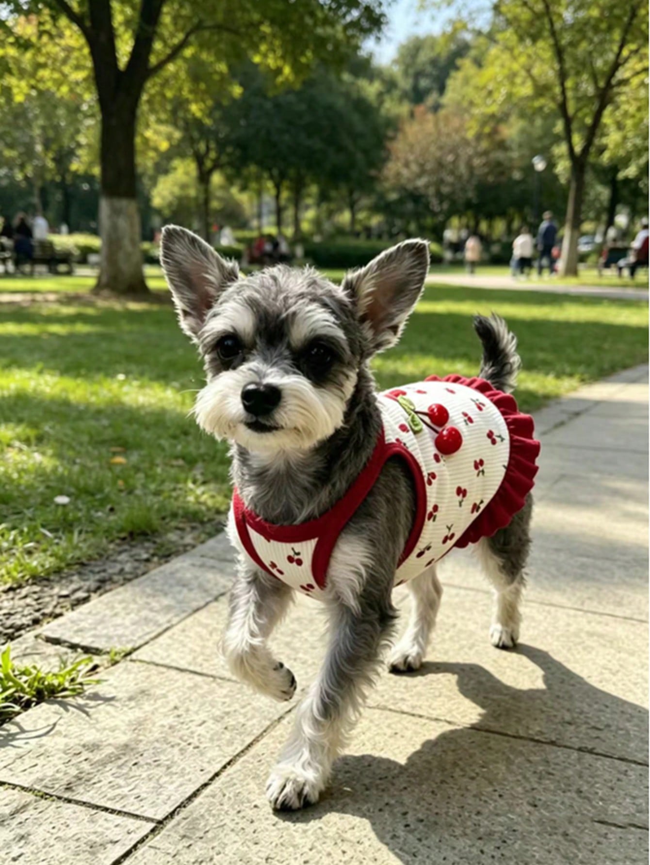 Cherry Print Pet Dress, Sleeveless Ruffle Hem Breathable For Small Dogs And Cats, Suitable For Poodle Teddy Chihuahua, Anti-Shedding