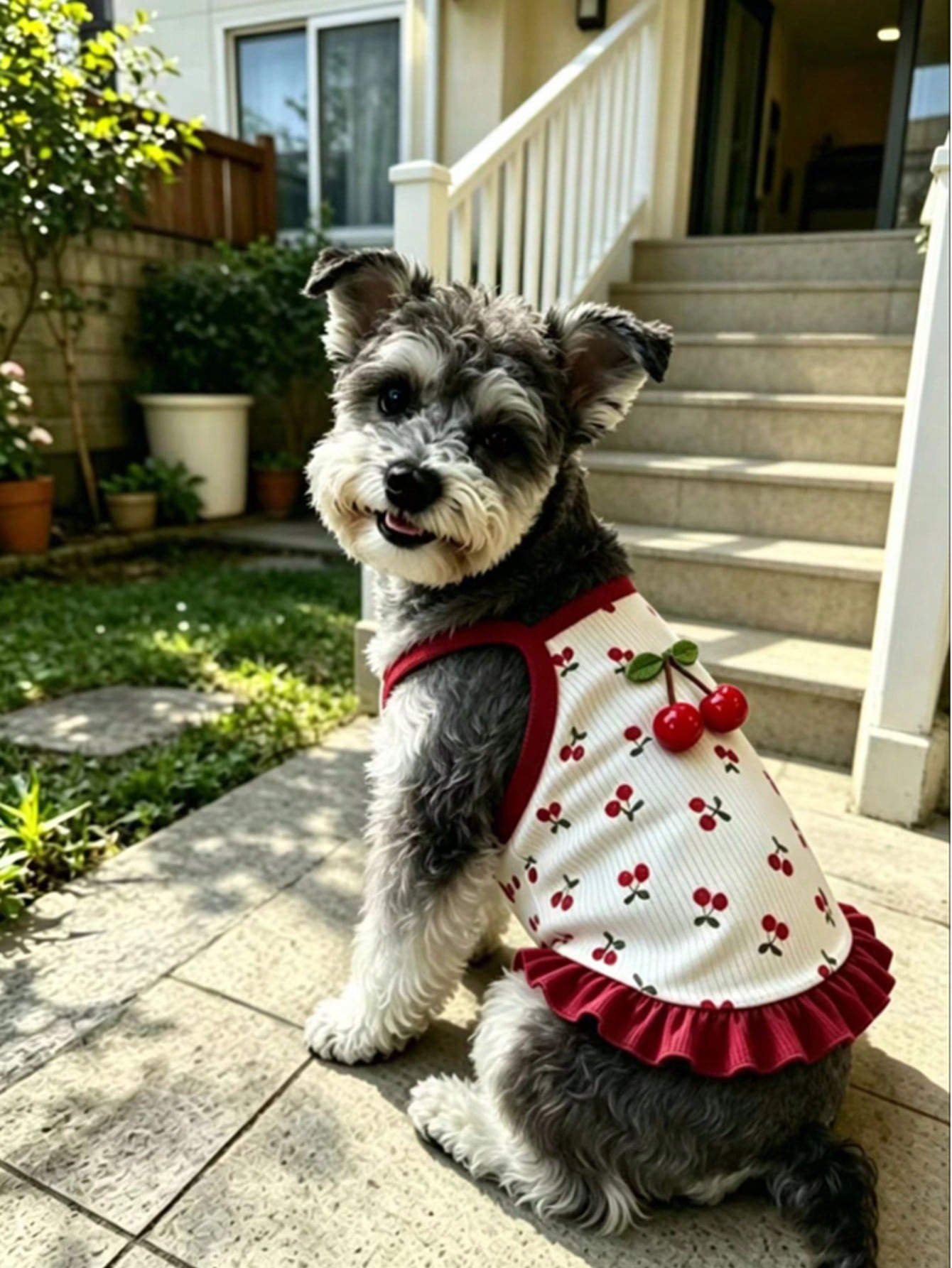 Cherry Print Pet Dress, Sleeveless Ruffle Hem Breathable For Small Dogs And Cats, Suitable For Poodle Teddy Chihuahua, Anti-Shedding