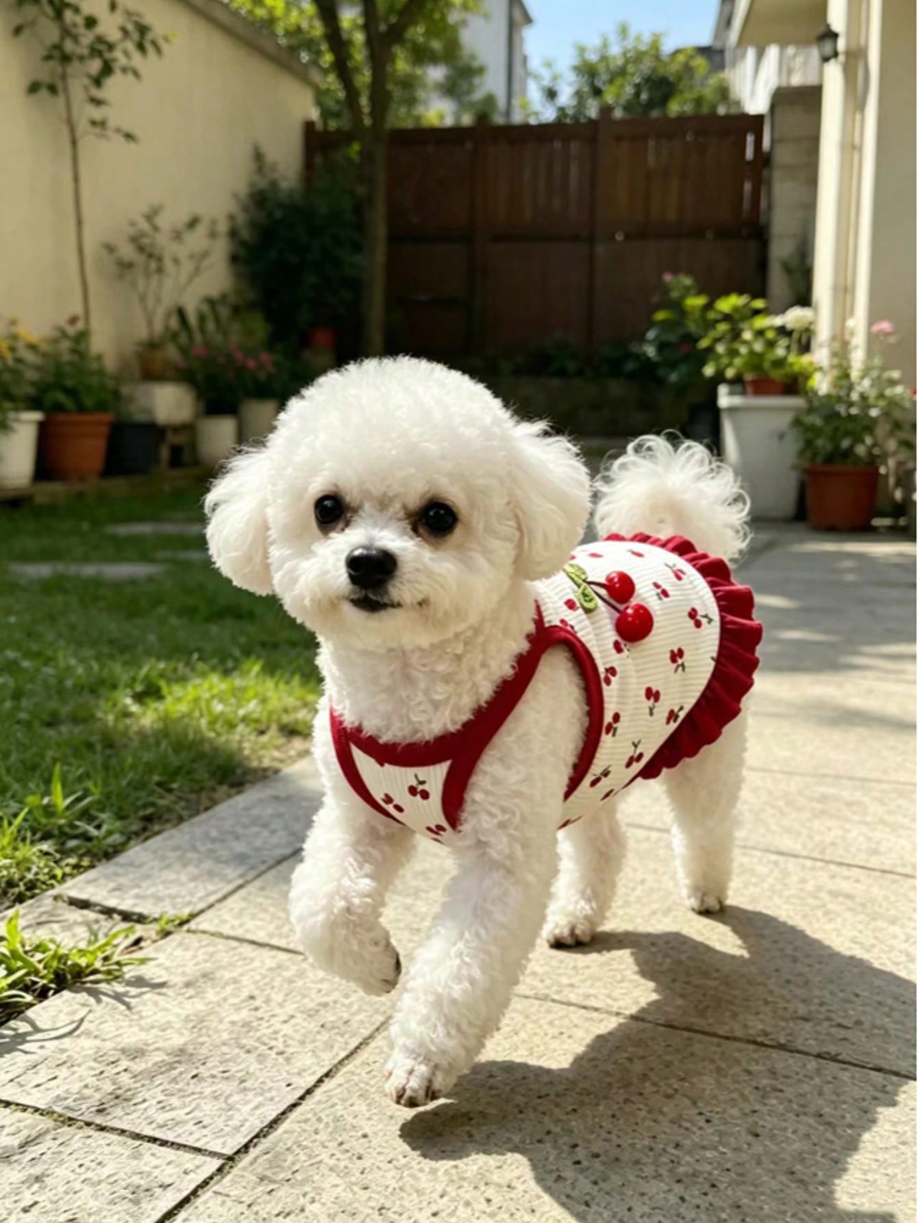 Cherry Print Pet Dress, Sleeveless Ruffle Hem Breathable For Small Dogs And Cats, Suitable For Poodle Teddy Chihuahua, Anti-Shedding