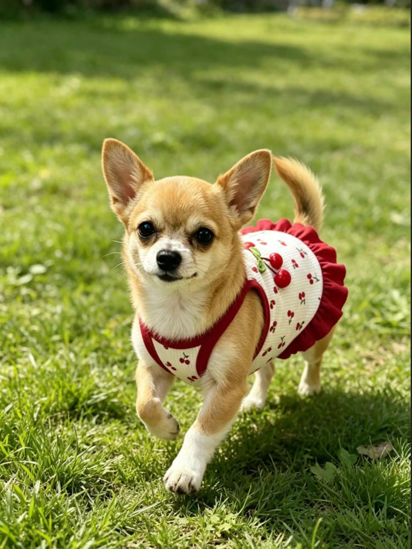 Cherry Print Pet Dress, Sleeveless Ruffle Hem Breathable For Small Dogs And Cats, Suitable For Poodle Teddy Chihuahua, Anti-Shedding