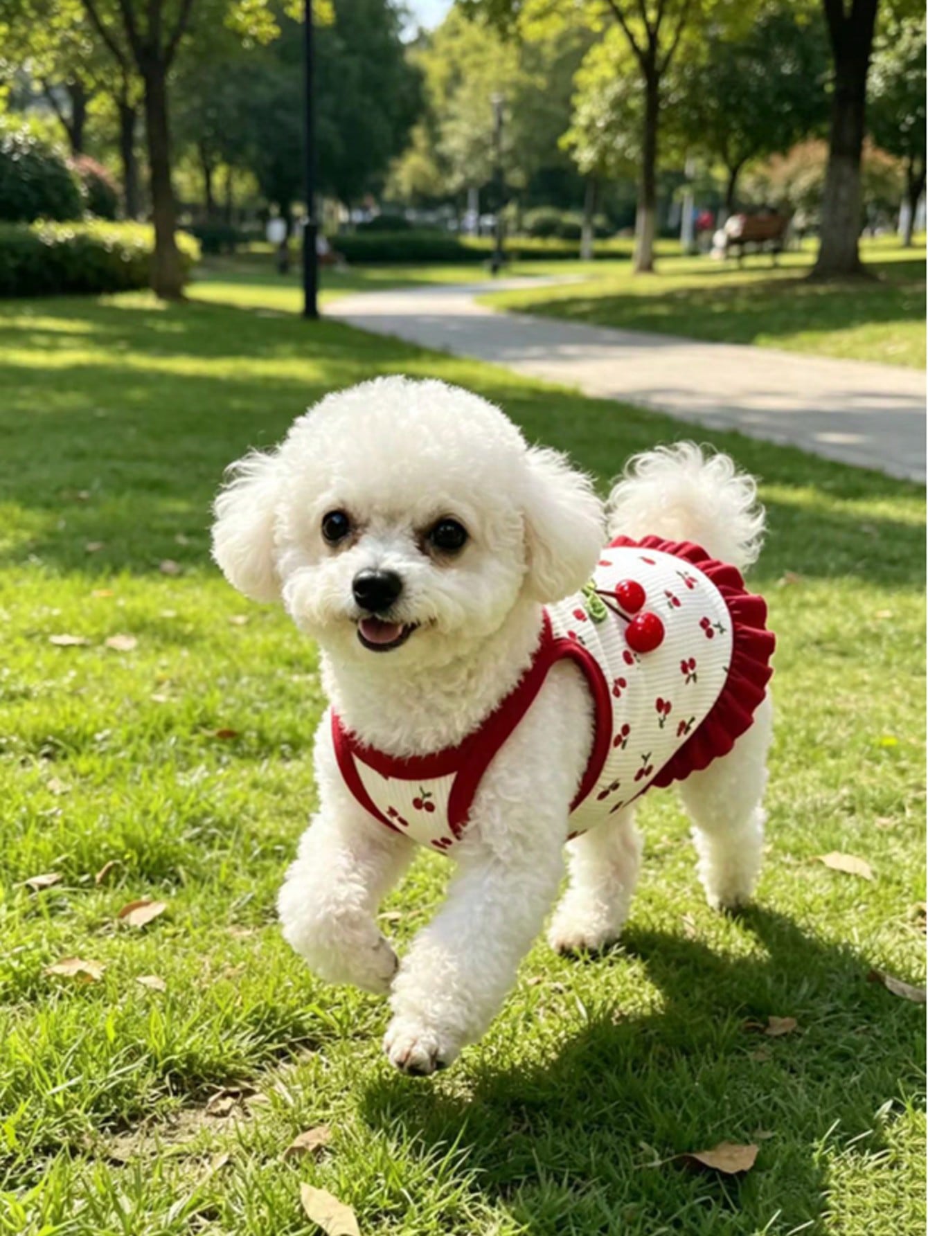Cherry Print Pet Dress, Sleeveless Ruffle Hem Breathable For Small Dogs And Cats, Suitable For Poodle Teddy Chihuahua, Anti-Shedding