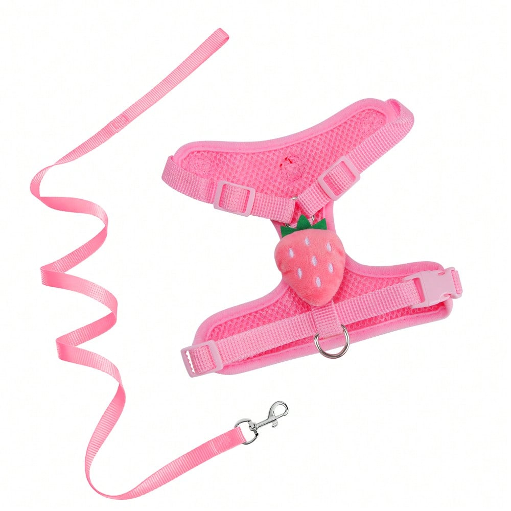 Adjustable pink polyester pet harness and leash set for cats and small dogs, anti-escape vest style for outdoor walking