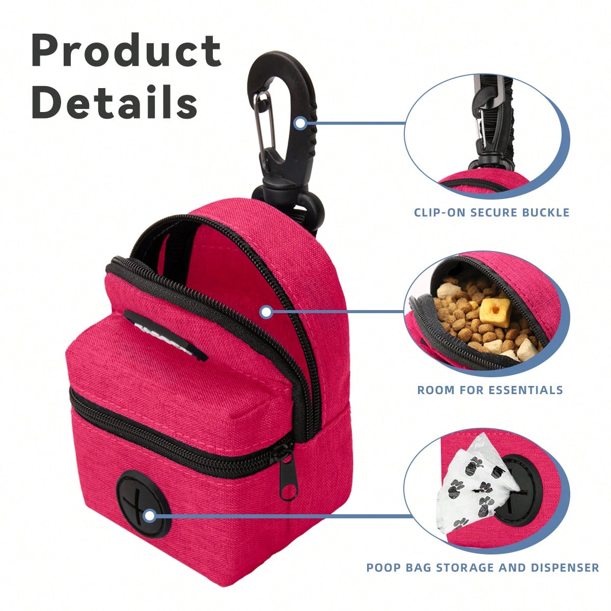 Dog Treat Bag Dog Leash Poop Bag Holder Compatible With Leash Pet Storage Container With Inner Small Pouch Puppy Supplies Perfect For Training And Walking Hands-Free Dog Waste Bag Dispenser Dog Travel Accessories
