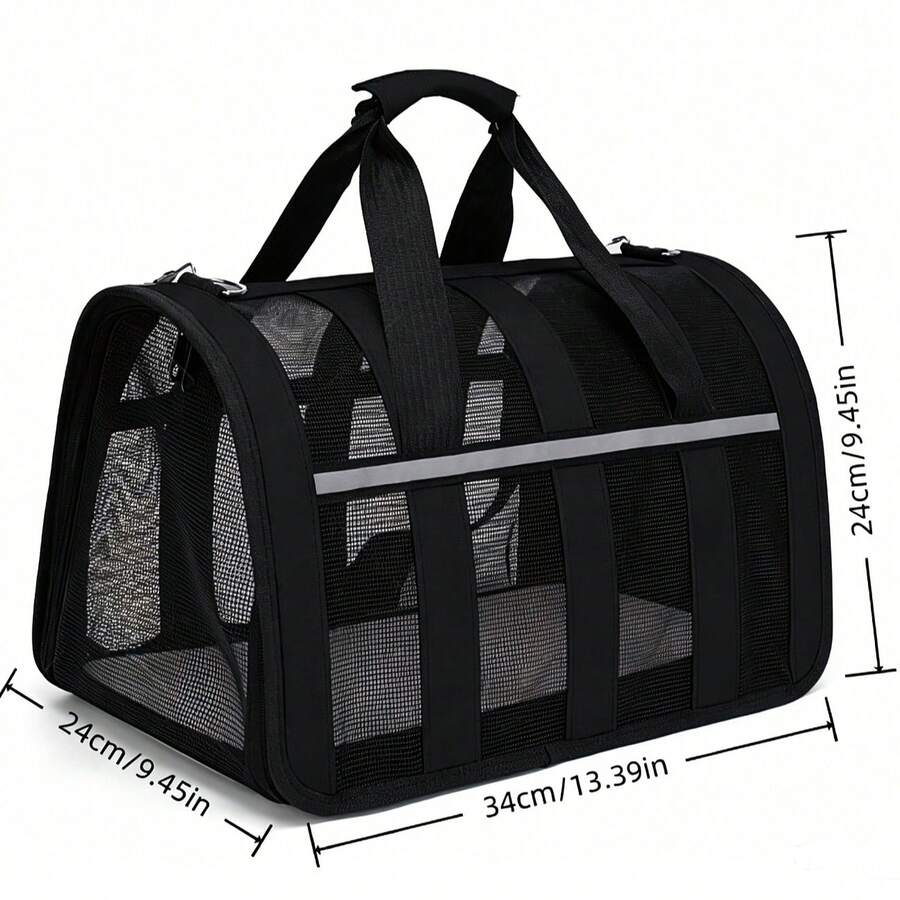 Orange foldable breathable mesh pet carrier backpack with geometric pattern for small animal travel