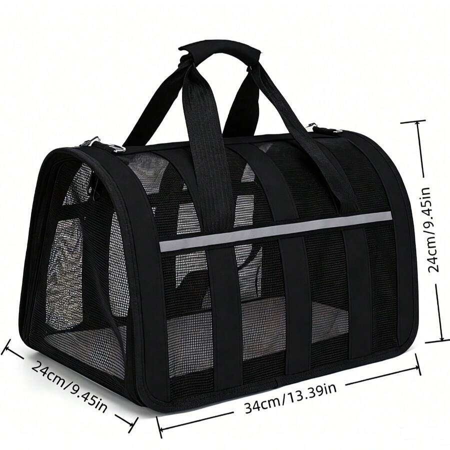 Orange foldable breathable mesh pet carrier backpack with geometric pattern for small animal travel