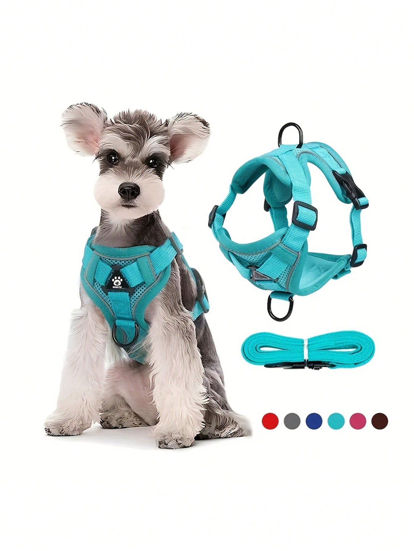 Multicolor polyester anti-escape chest harness and leash set for cats and small dogs, designed for breathable and comfortable outdoor walking.