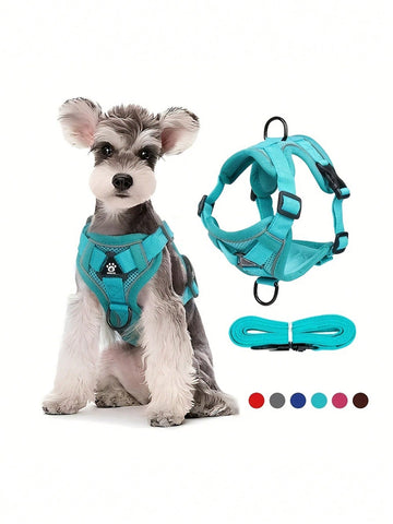 Multicolor polyester anti-escape chest harness and leash set for cats and small dogs, designed for breathable and comfortable outdoor walking.