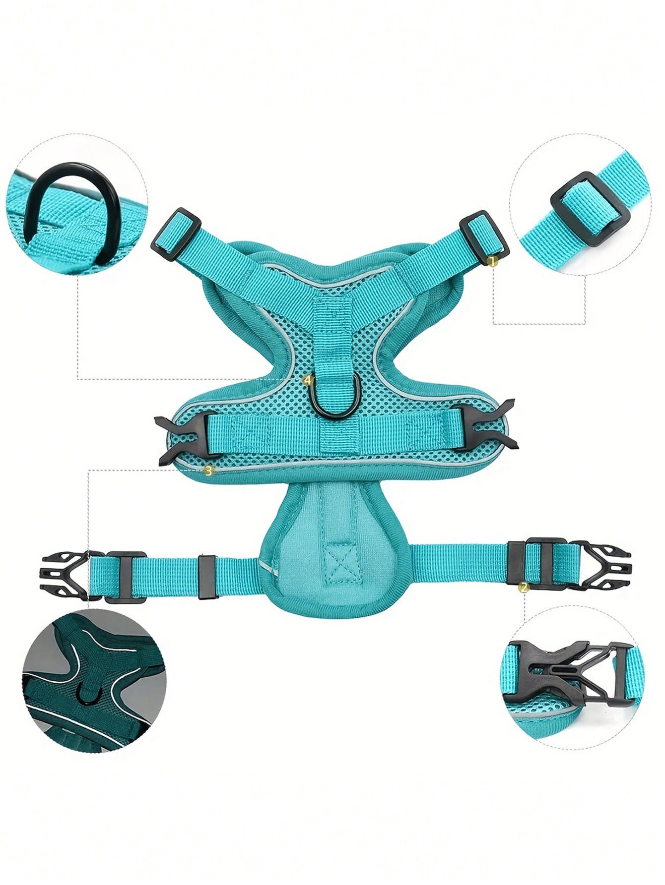 Multicolor polyester anti-escape chest harness and leash set for cats and small dogs, designed for breathable and comfortable outdoor walking.