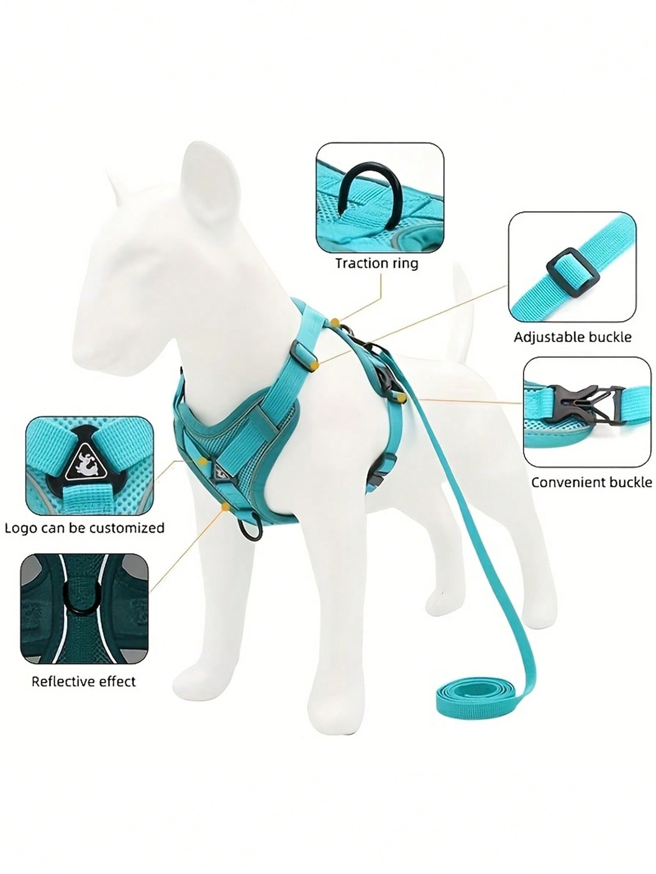 Multicolor polyester anti-escape chest harness and leash set for cats and small dogs, designed for breathable and comfortable outdoor walking.