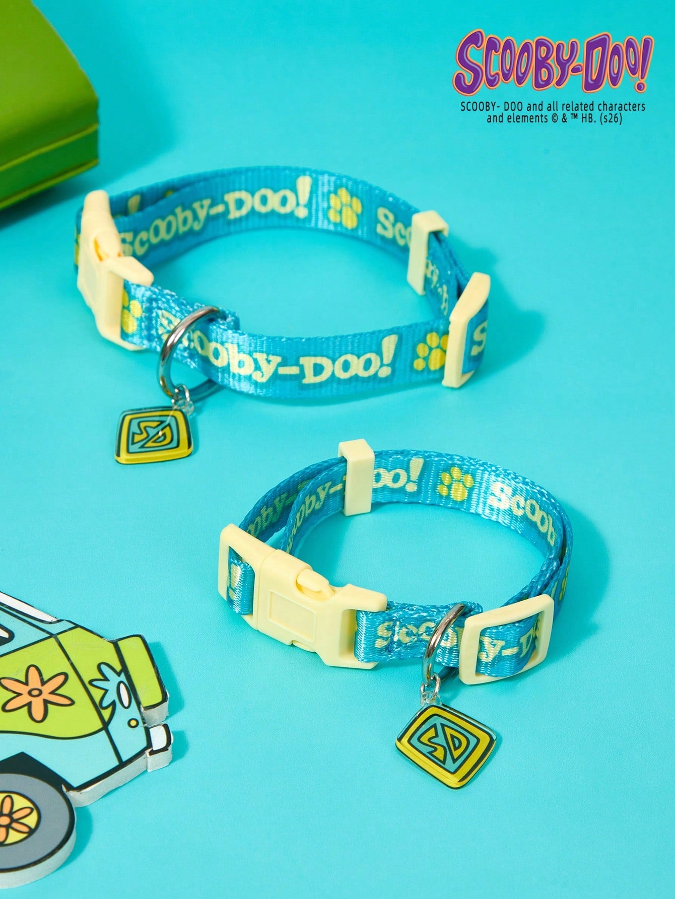 Green polyester X PENSIN pet collar with cartoon pattern and matching pendant for cats and dogs