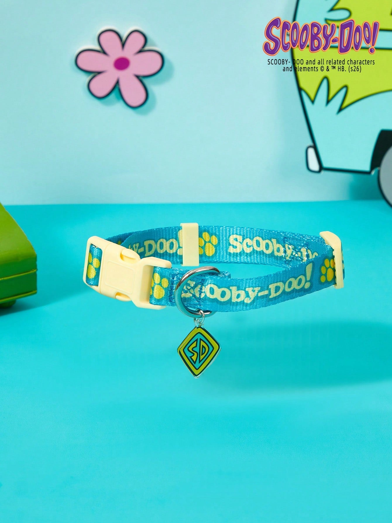 Green polyester X PENSIN pet collar with cartoon pattern and matching pendant for cats and dogs