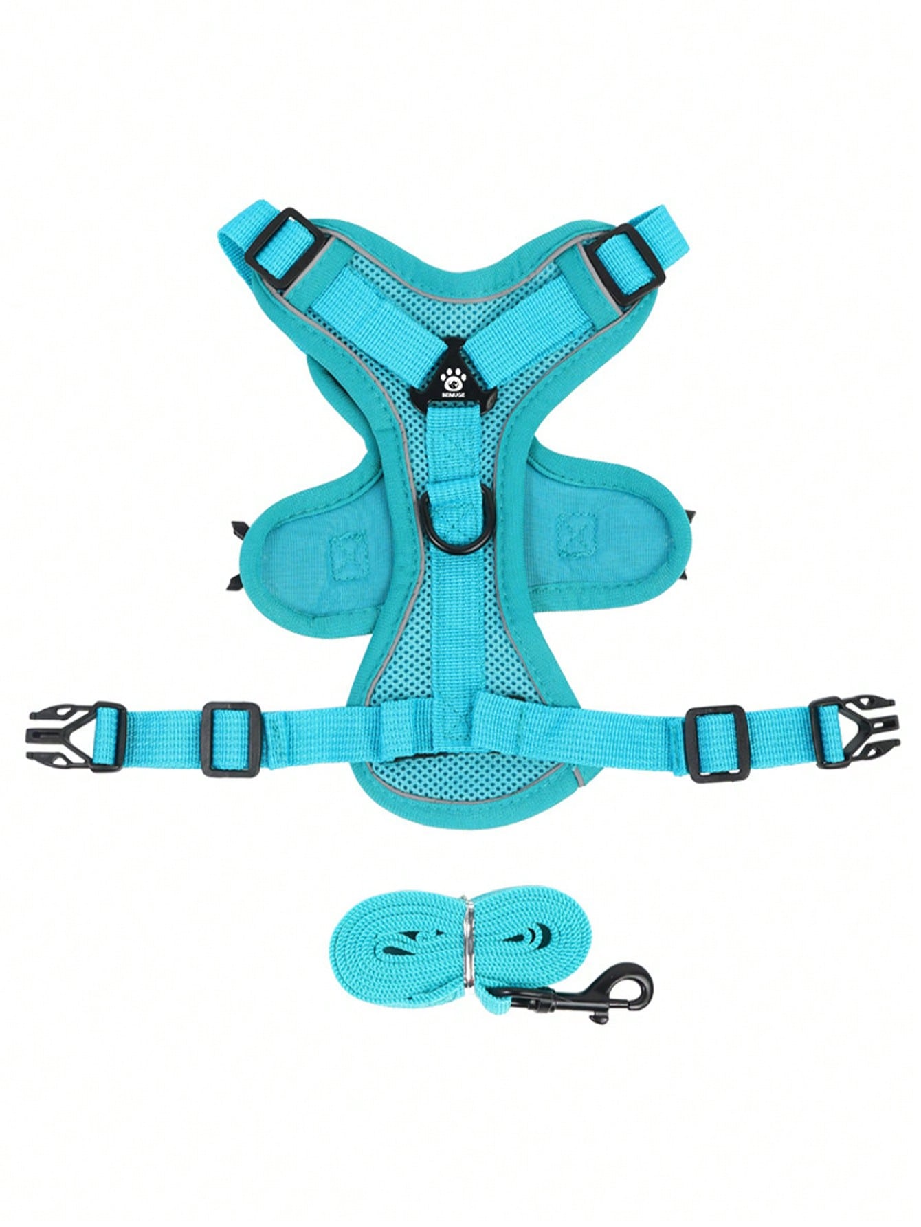 Multicolor polyester anti-escape chest harness and leash set for cats and small dogs, designed for breathable and comfortable outdoor walking.