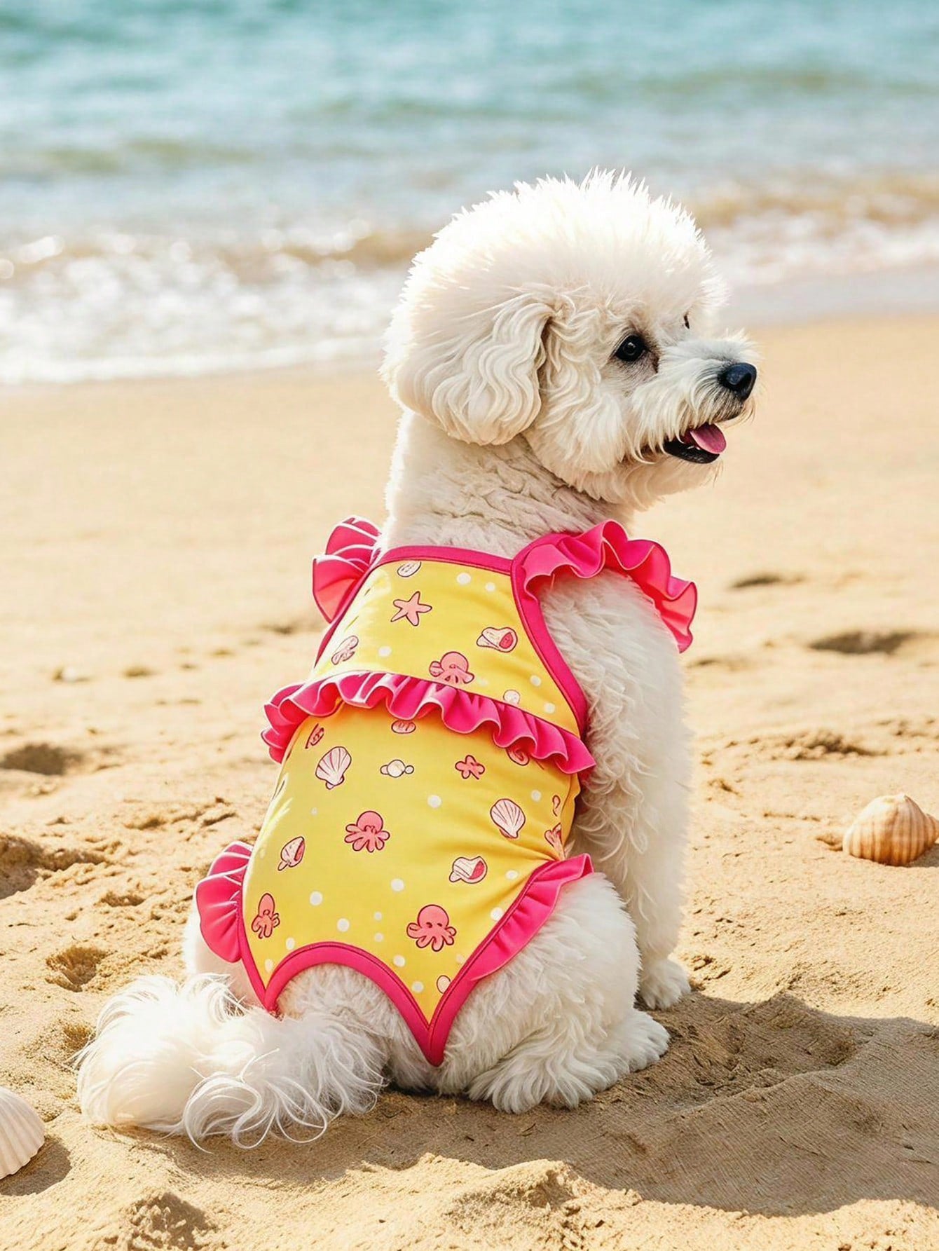 Pet Swimsuit, Ruffled One-Piece Pet Bathing Suit With Cute Sea Fish Print, Quick Dry Puppy Swimwear For Small Dogs & Cats, Summer Beach Pool Outfit