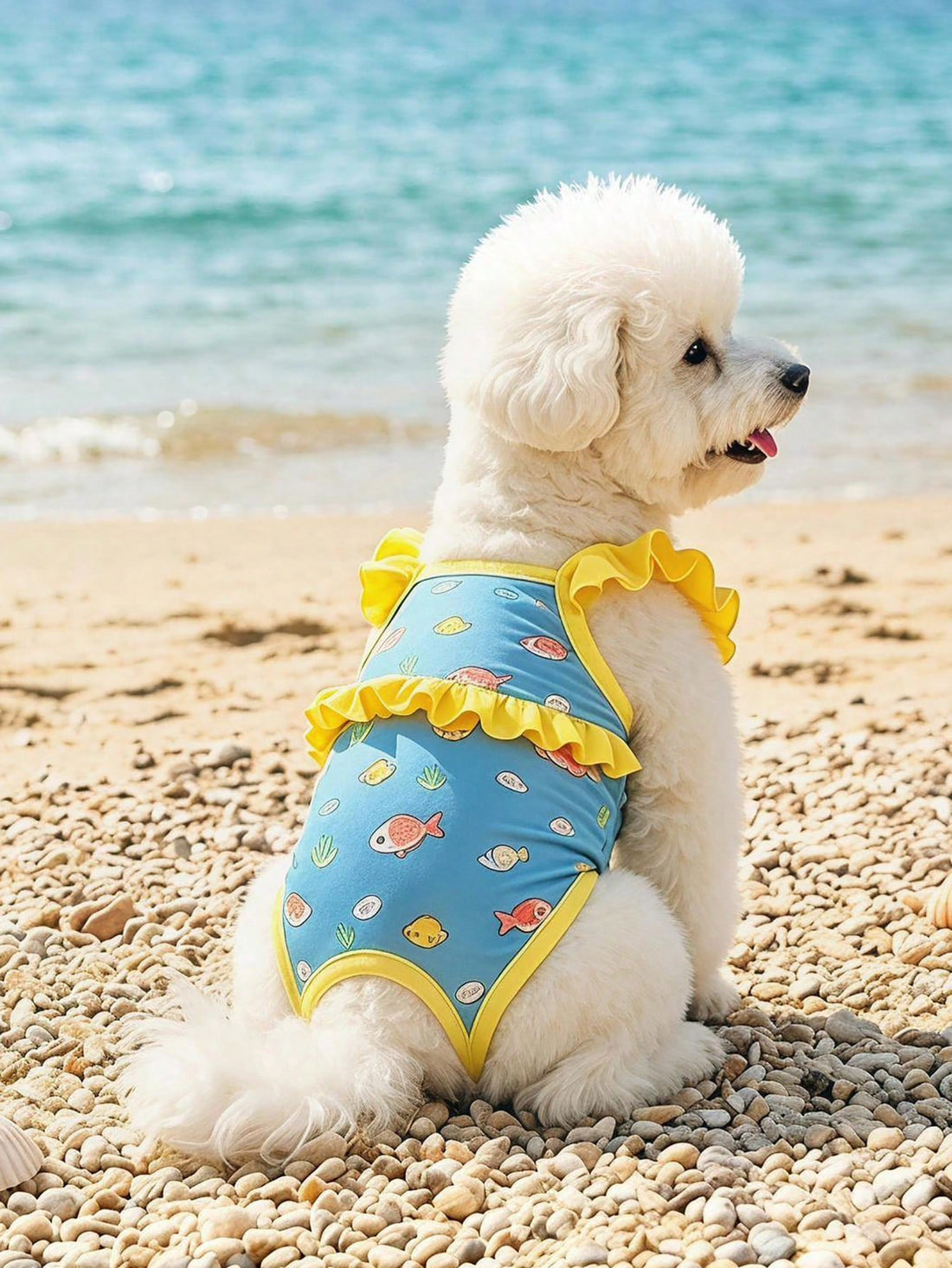 Pet Swimsuit, Ruffled One-Piece Pet Bathing Suit With Cute Sea Fish Print, Quick Dry Puppy Swimwear For Small Dogs & Cats, Summer Beach Pool Outfit