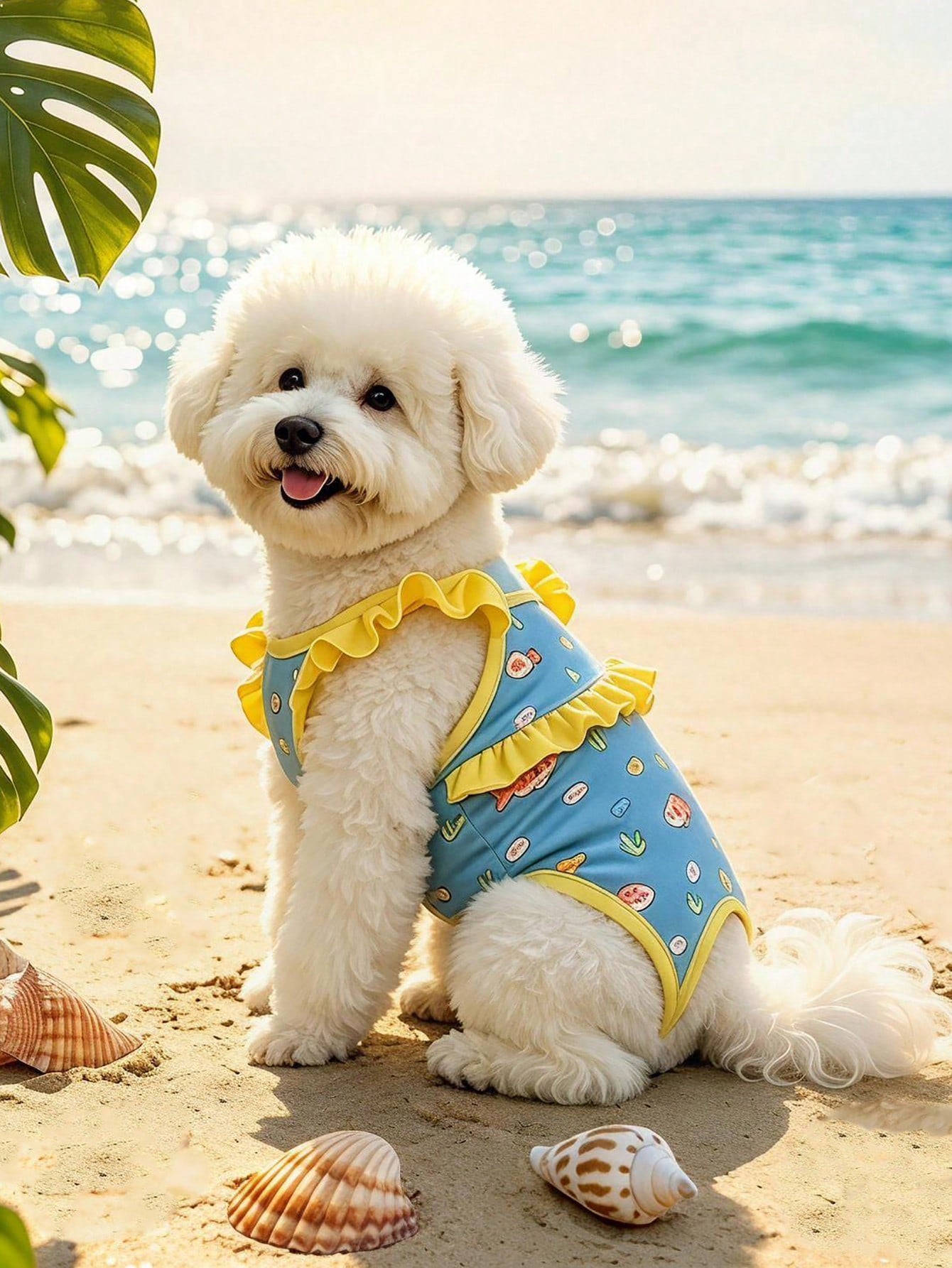 Pet Swimsuit, Ruffled One-Piece Pet Bathing Suit With Cute Sea Fish Print, Quick Dry Puppy Swimwear For Small Dogs & Cats, Summer Beach Pool Outfit