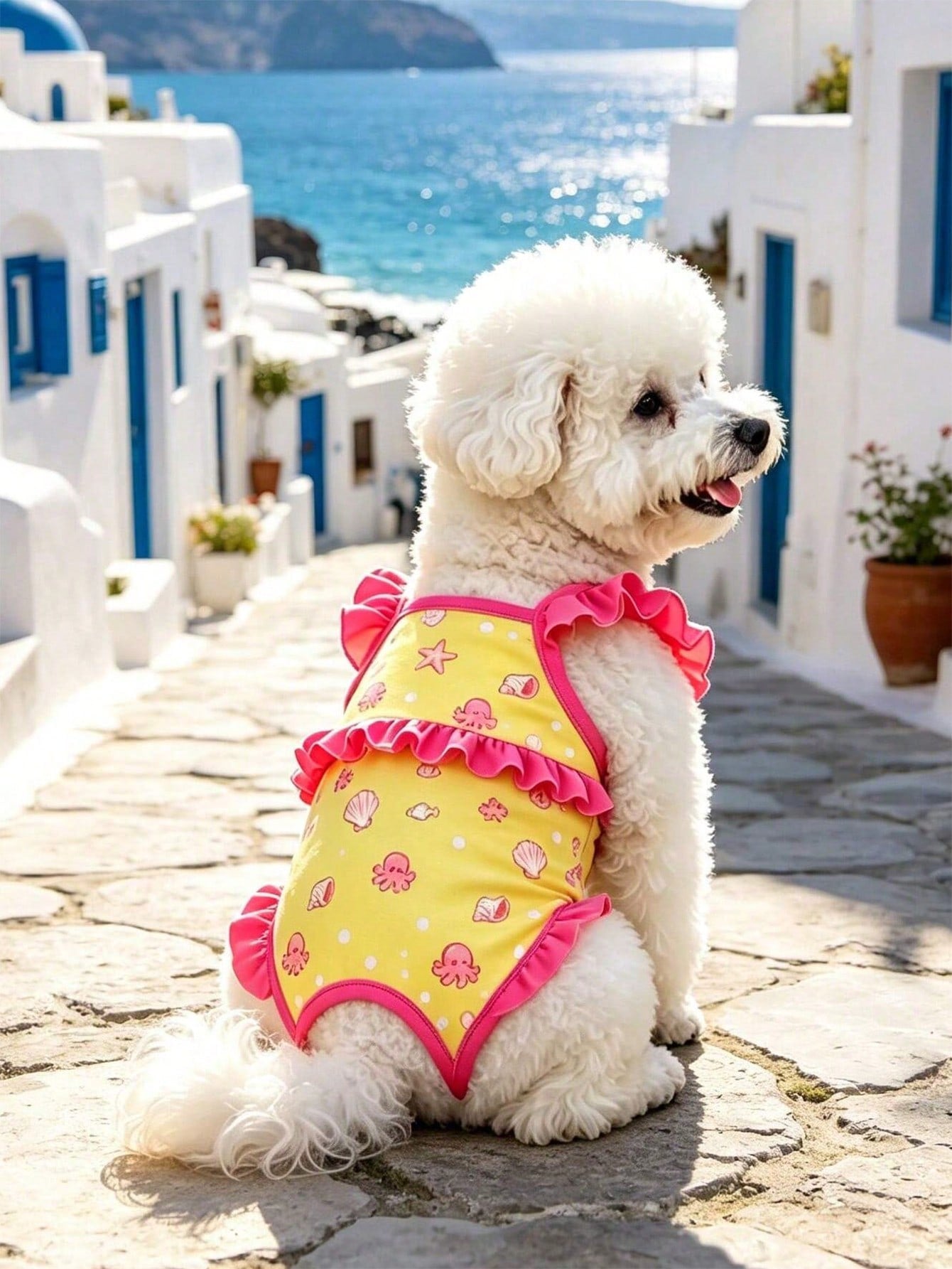 Pet Swimsuit, Ruffled One-Piece Pet Bathing Suit With Cute Sea Fish Print, Quick Dry Puppy Swimwear For Small Dogs & Cats, Summer Beach Pool Outfit