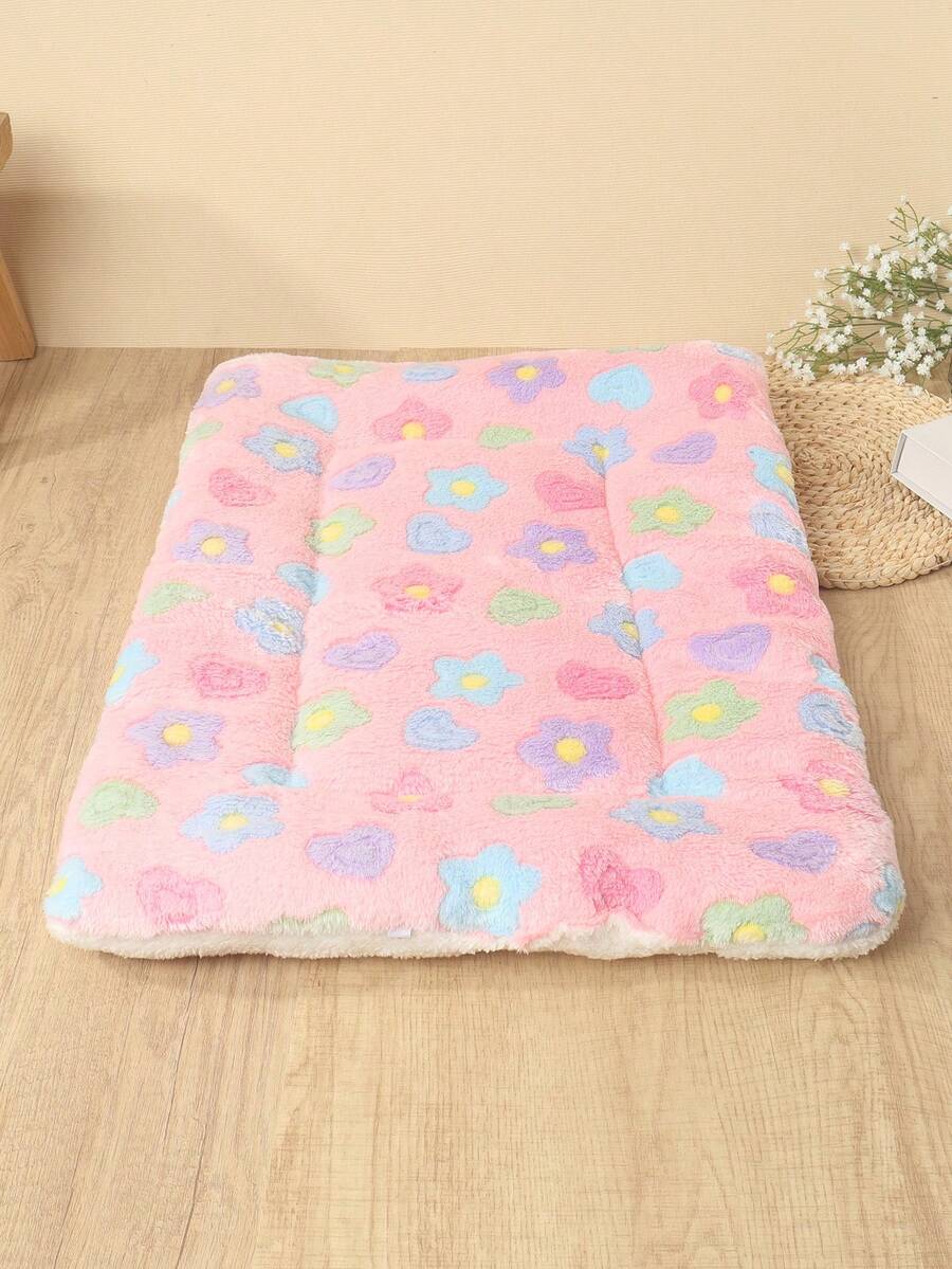 Thickened grey pet bed mat with pink star pattern designed for small and medium cats and dogs