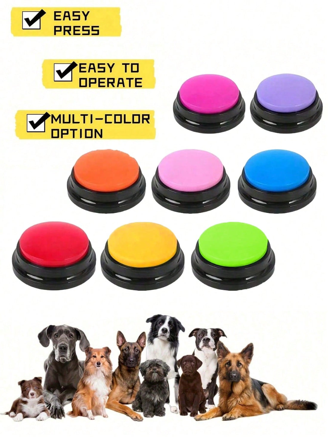 8pcs/Set Dog Voice Recording Buttons, 8 Colors, 30s Recording Time, Pet Training Sound Maker Buzzer