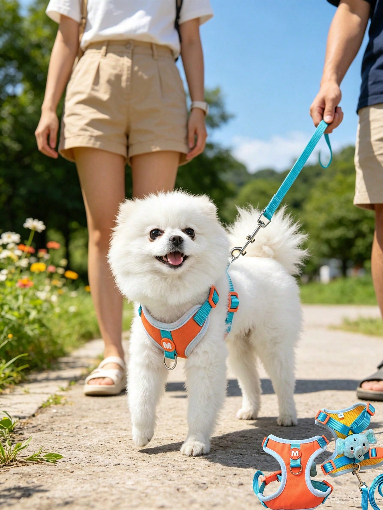 Adjustable nylon pet leash and vest-style harness set with cartoon duck design for cats and small dogs, suitable for outdoor walks or decorative use