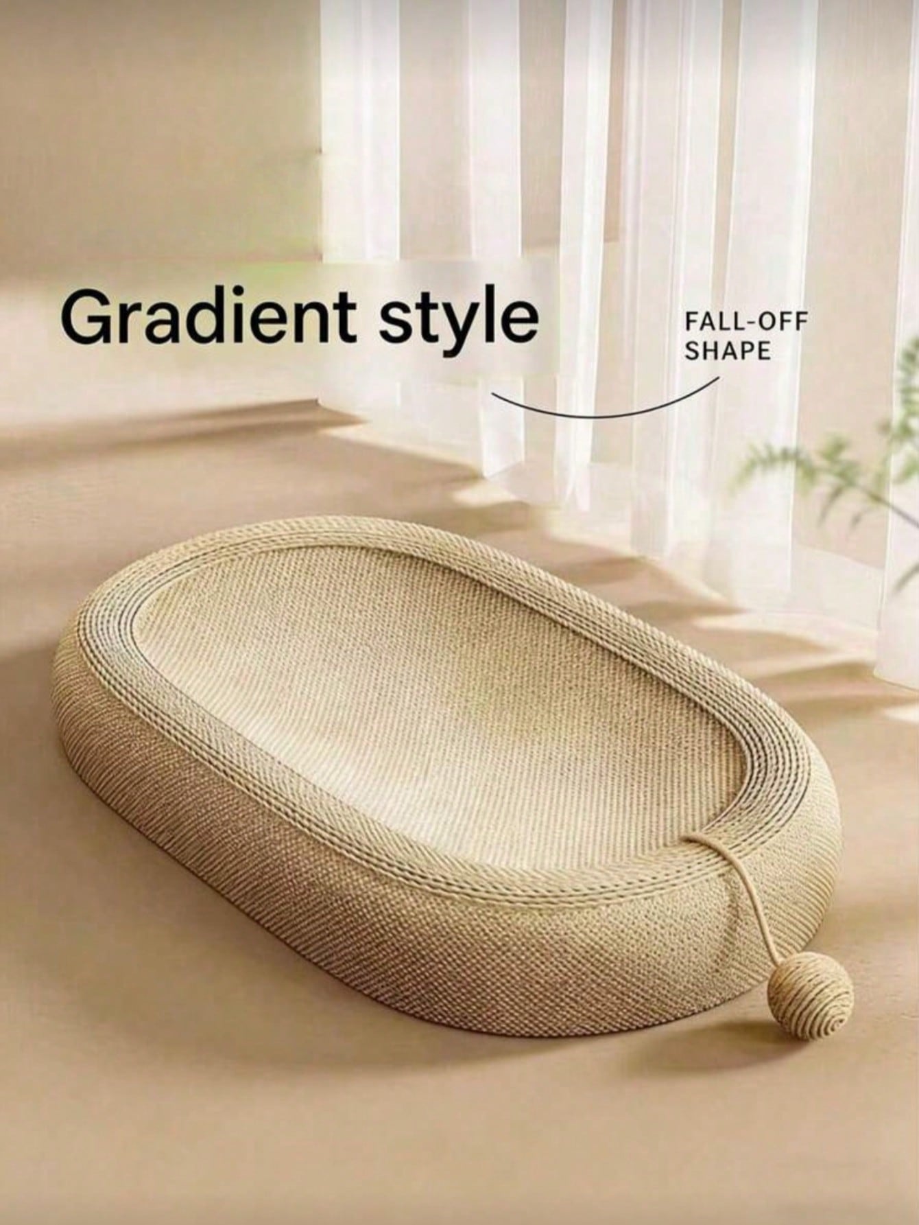Plain oval cat scratching board bed with sisal rope mat for indoor cats