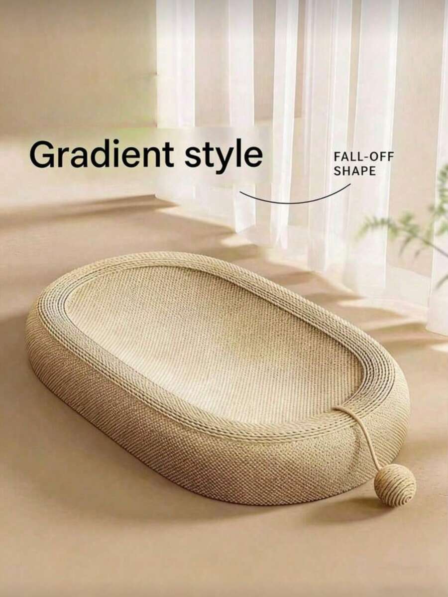 Plain oval cat scratching board bed with sisal rope mat for indoor cats