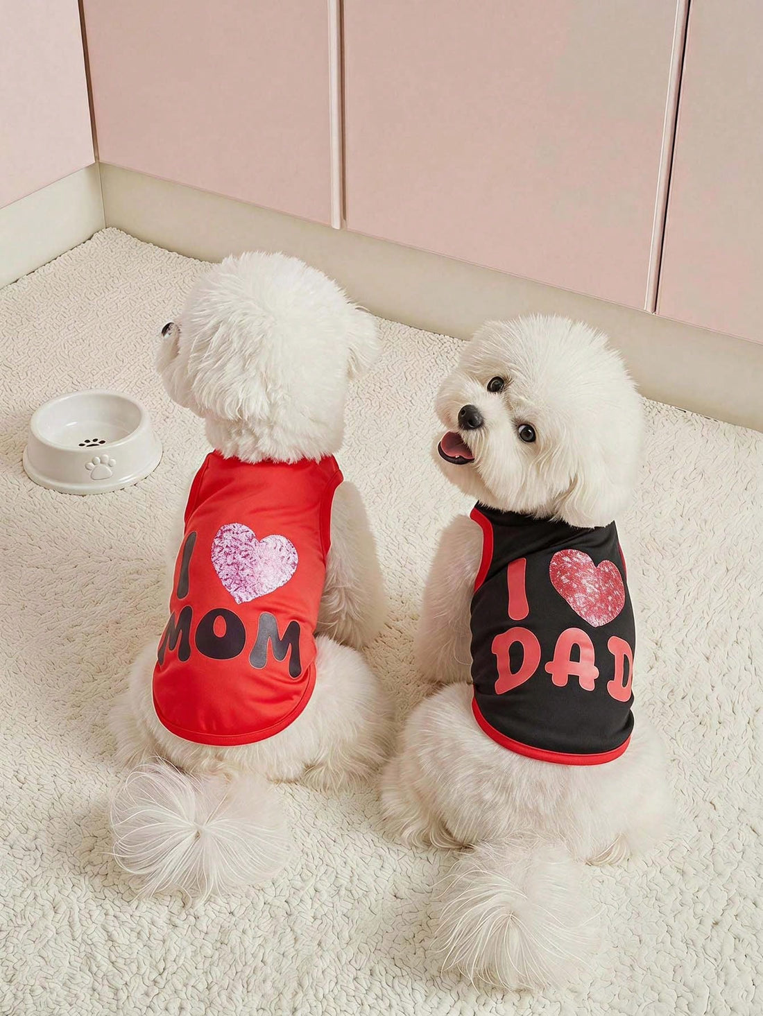 2pcs I Love DAD And I Love MOM Heart-Shaped Printed Pet Dog/Cat Vest, Suitable For Pet Dogs And Cats, Fashionable Design For Valentine's Day