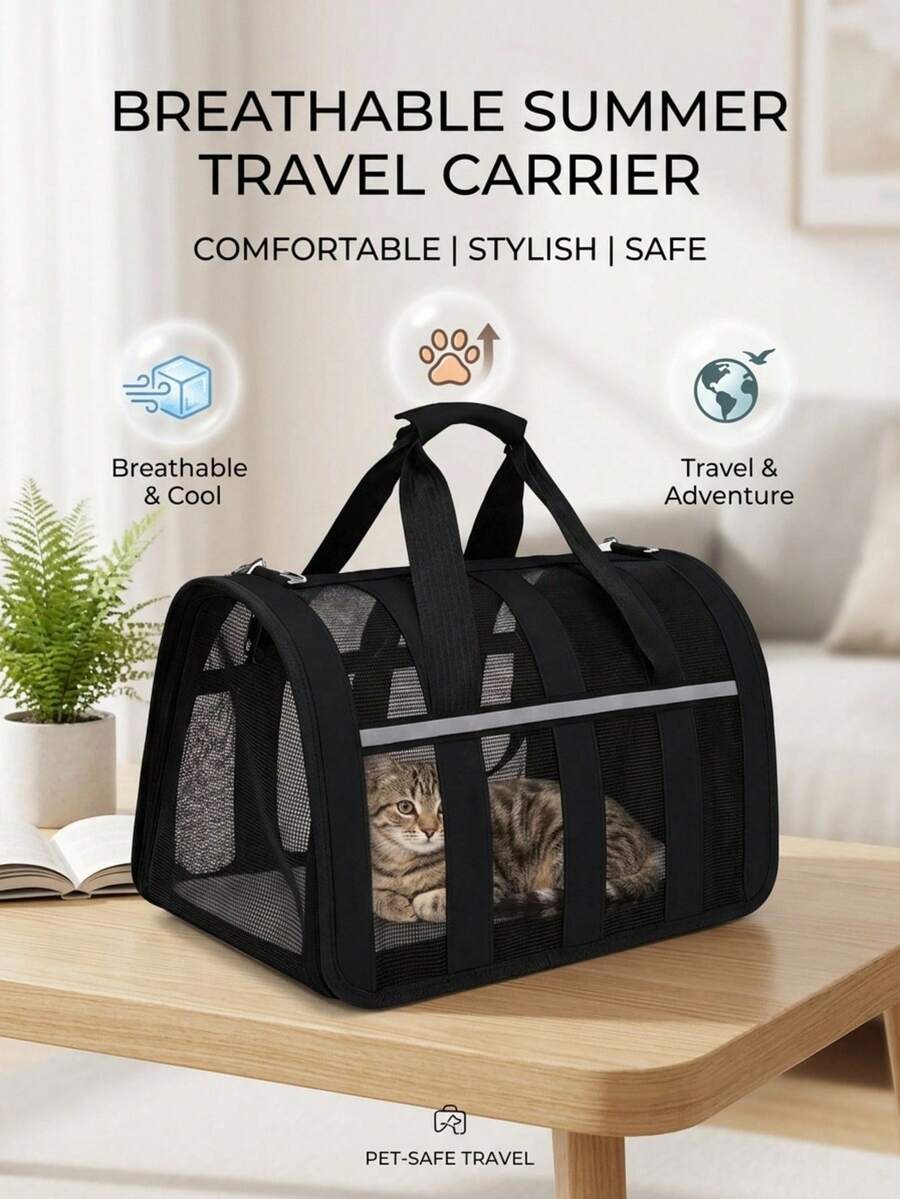 Orange foldable breathable mesh pet carrier backpack with geometric pattern for small animal travel