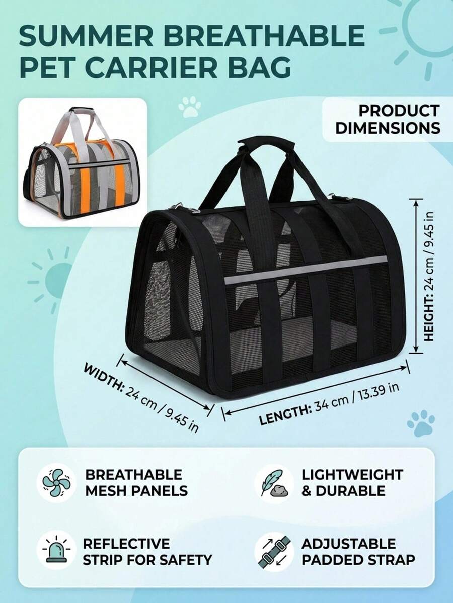 Orange foldable breathable mesh pet carrier backpack with geometric pattern for small animal travel