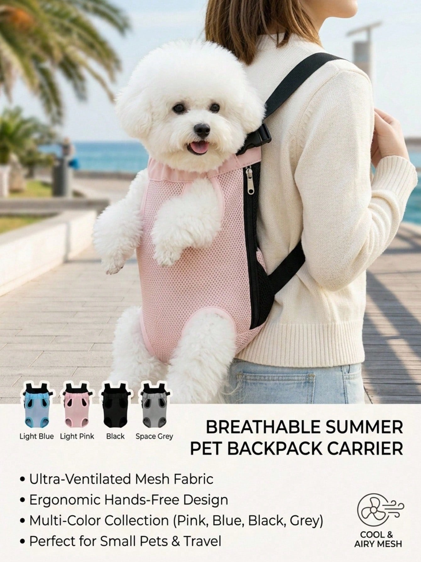 Pet Backpack, Breathable Mesh Dog/Cat Carrier Backpack For Small/Medium Pets, Portable Outdoor Travel Bag Cat Carrier Cat Bag