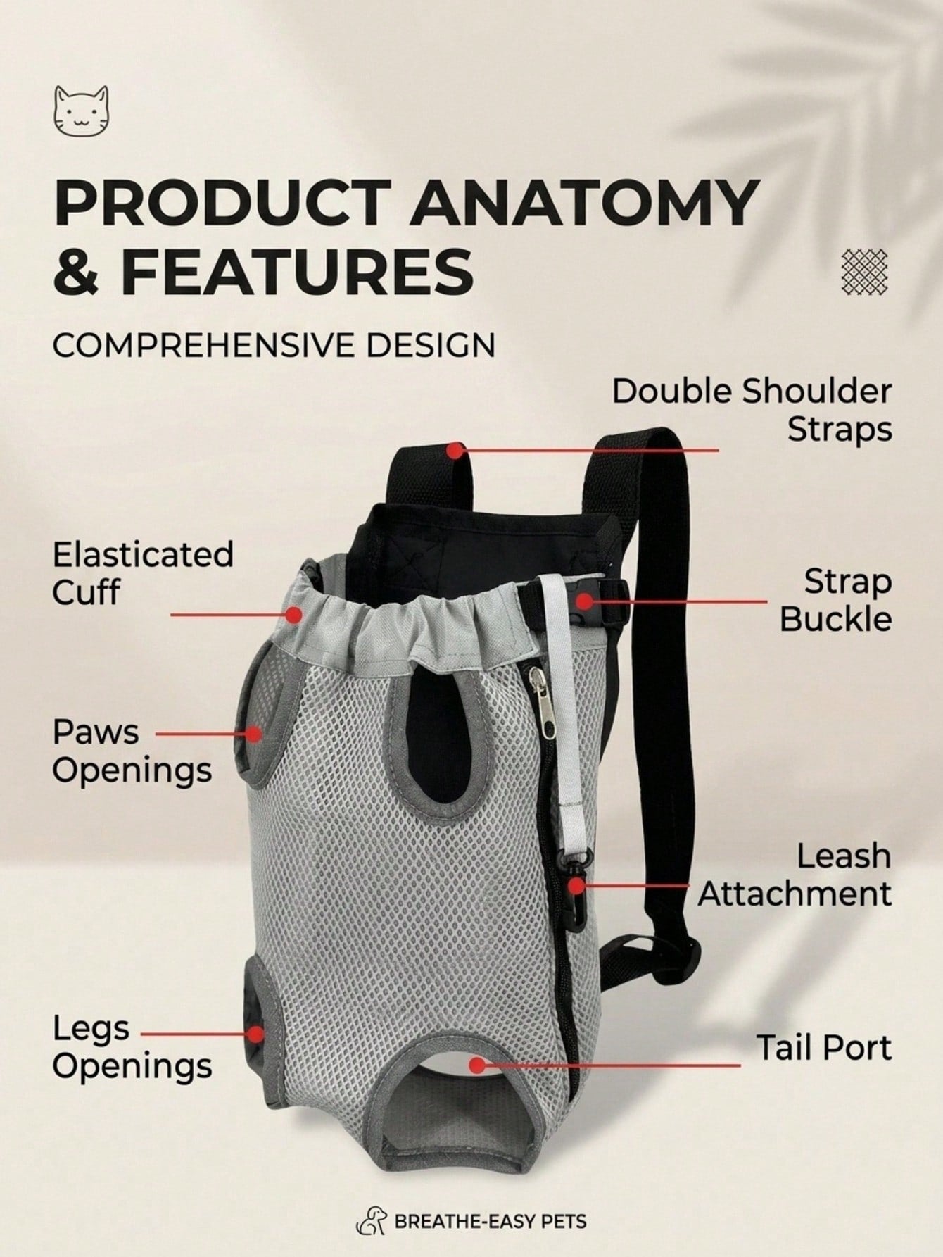 Pet Backpack, Breathable Mesh Dog/Cat Carrier Backpack For Small/Medium Pets, Portable Outdoor Travel Bag Cat Carrier Cat Bag