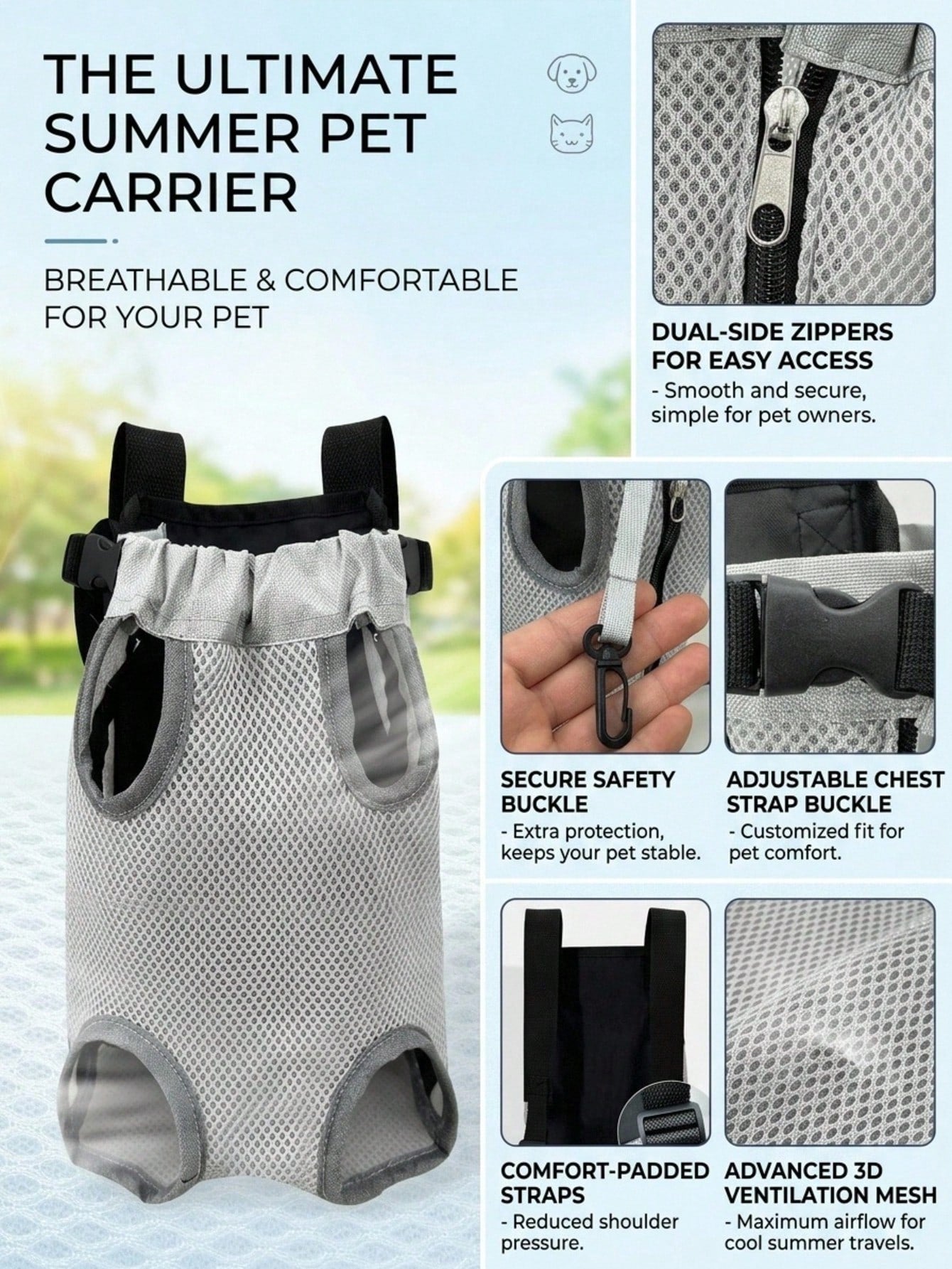 Pet Backpack, Breathable Mesh Dog/Cat Carrier Backpack For Small/Medium Pets, Portable Outdoor Travel Bag Cat Carrier Cat Bag