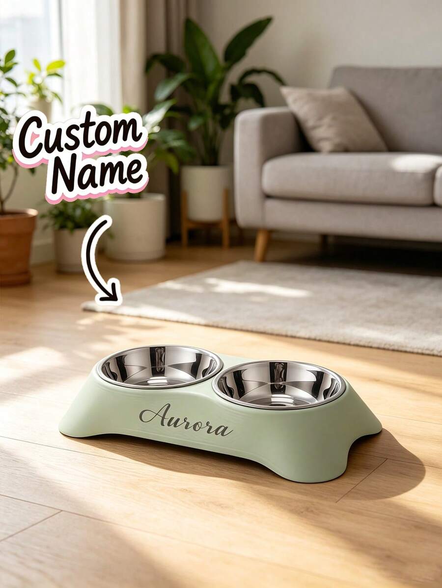 Multicolor personalized elevated cat bowl made of durable ABS material featuring neck protection design for food and water feeding.