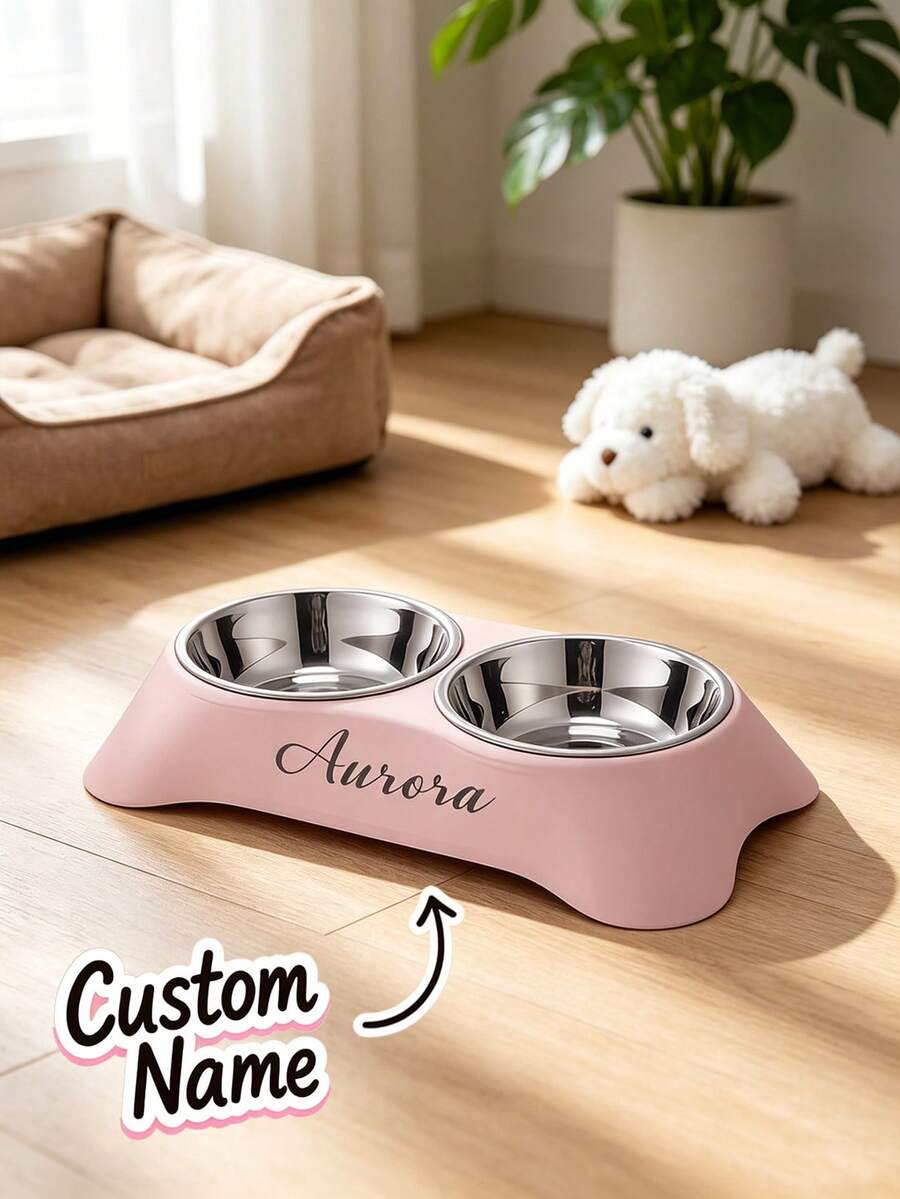 Multicolor personalized elevated cat bowl made of durable ABS material featuring neck protection design for food and water feeding.