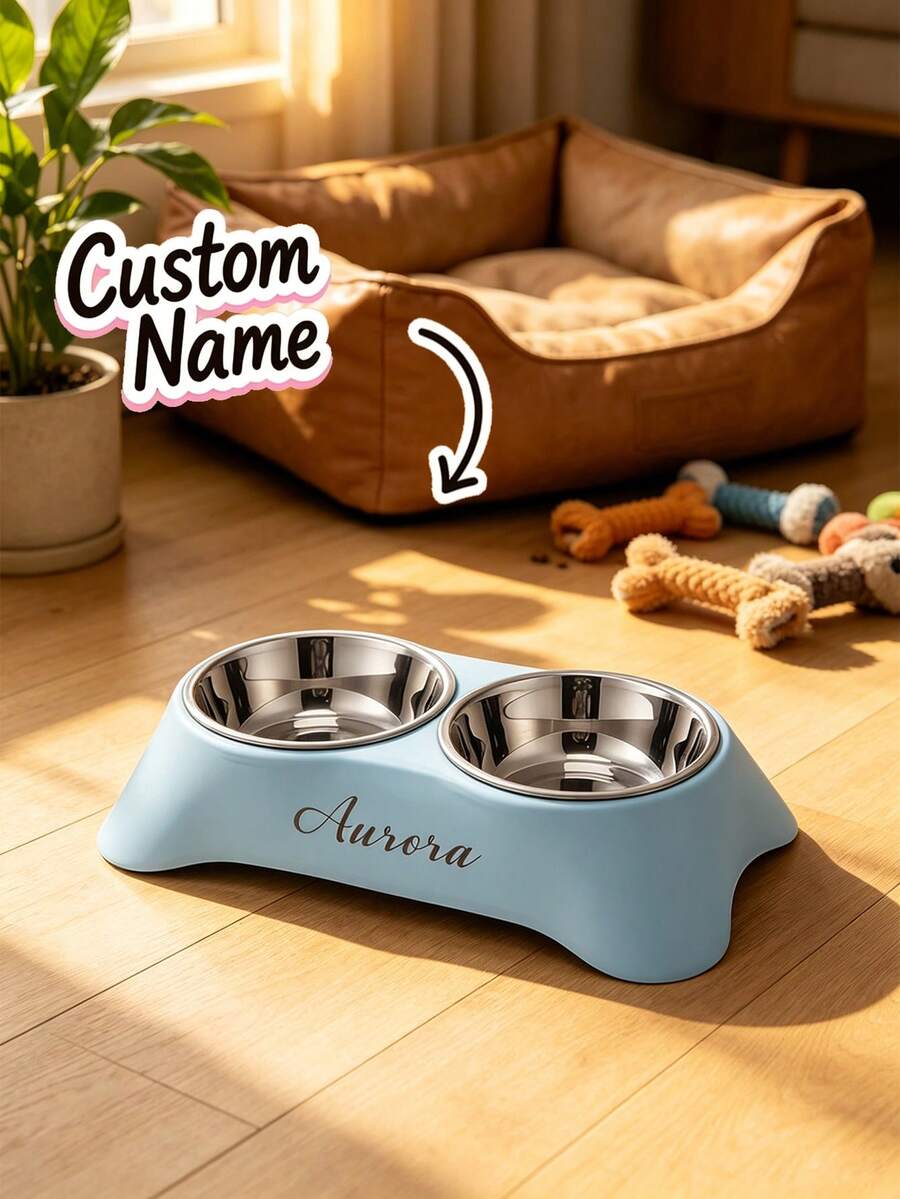 Multicolor personalized elevated cat bowl made of durable ABS material featuring neck protection design for food and water feeding.
