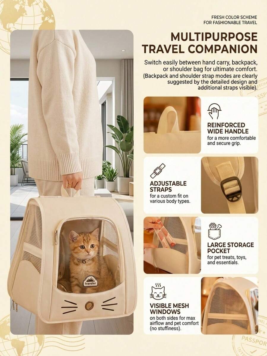 Multicolor Oxford cloth pet backpack carrier featuring a breathable window for carrying small dogs and cats up to 5.5kg.