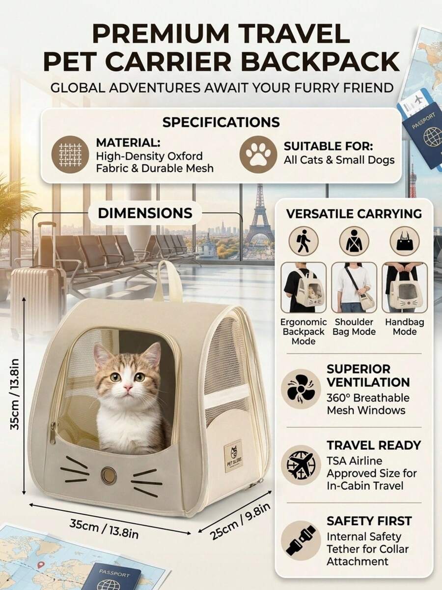 Multicolor Oxford cloth pet backpack carrier featuring a breathable window for carrying small dogs and cats up to 5.5kg.