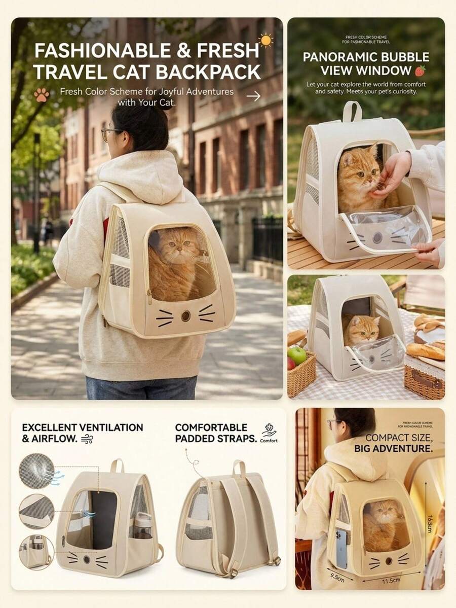 Multicolor Oxford cloth pet backpack carrier featuring a breathable window for carrying small dogs and cats up to 5.5kg.