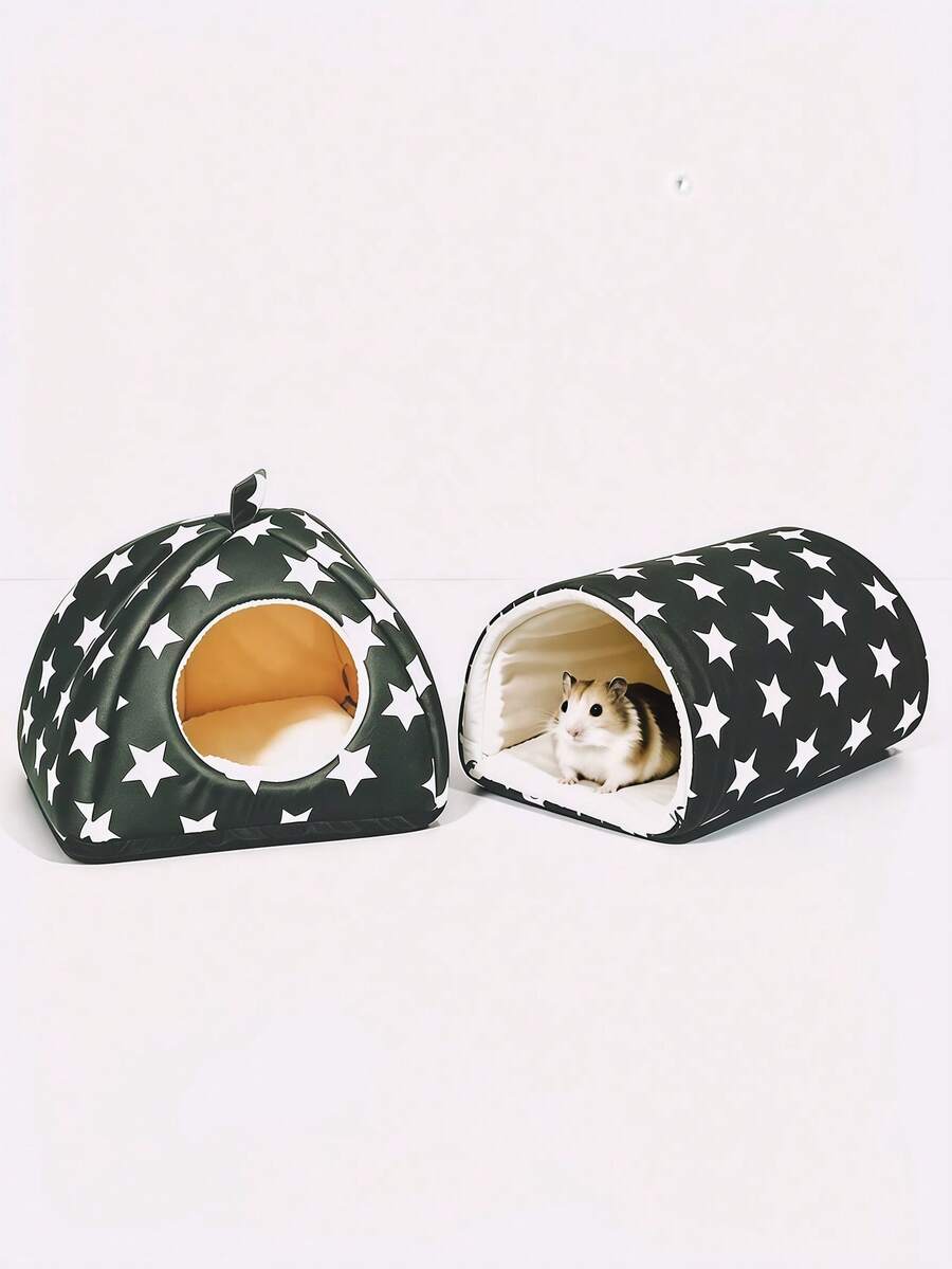 Pink strawberry pattern hamster bed hideaway nest made of soft polyester for small pets.