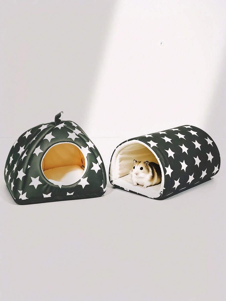 Pink strawberry pattern hamster bed hideaway nest made of soft polyester for small pets.