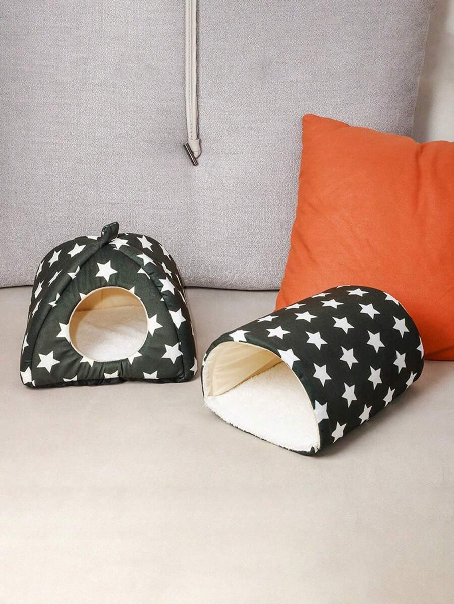 Pink strawberry pattern hamster bed hideaway nest made of soft polyester for small pets.
