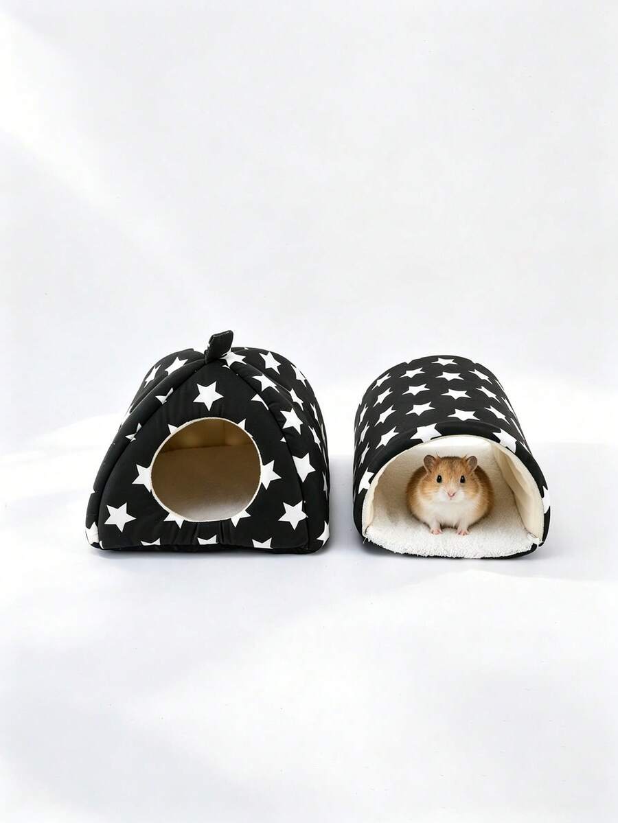 Pink strawberry pattern hamster bed hideaway nest made of soft polyester for small pets.