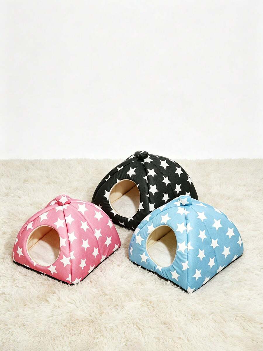 Pink strawberry pattern hamster bed hideaway nest made of soft polyester for small pets.