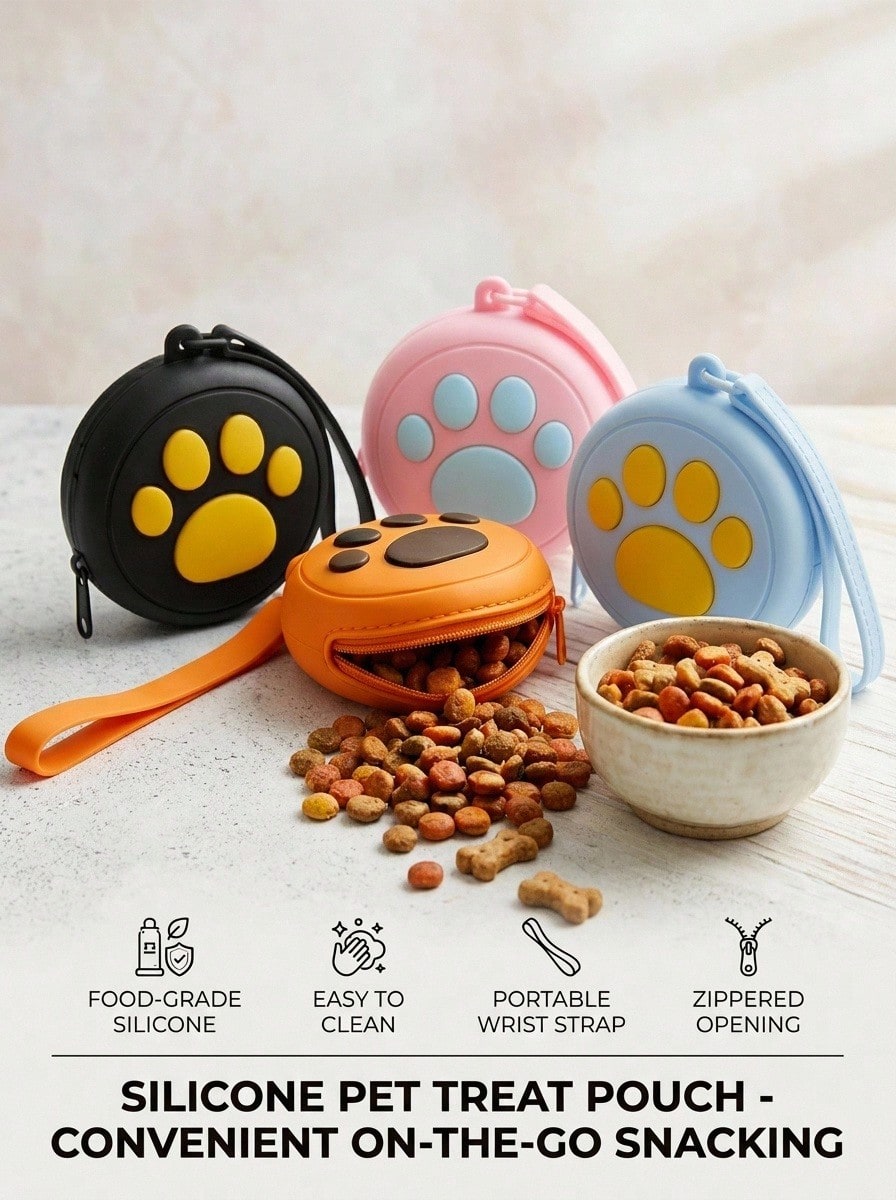 Cute Paw Print Silicone Pet Training Bag, Portable Dog Treat Pouch, Lightweight Waterproof Durable Easy-Clean Round Pet Snack Bag, Suitable For Pet Food