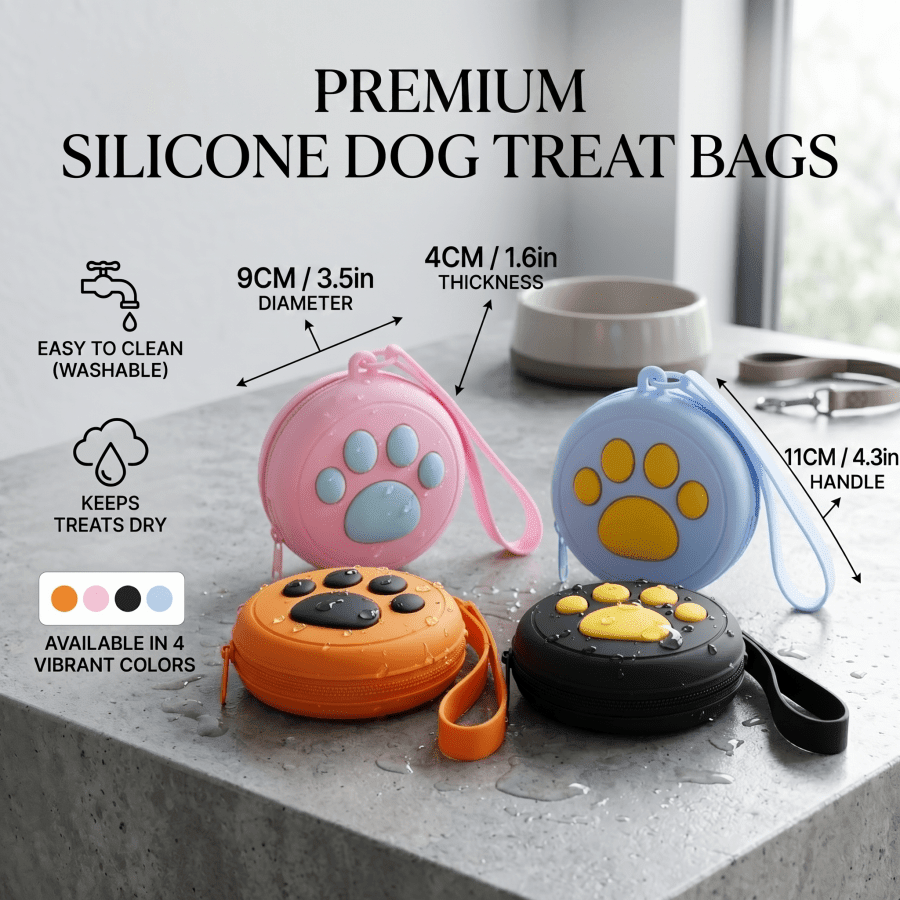 Cute Paw Print Silicone Pet Training Bag, Portable Dog Treat Pouch, Lightweight Waterproof Durable Easy-Clean Round Pet Snack Bag, Suitable For Pet Food
