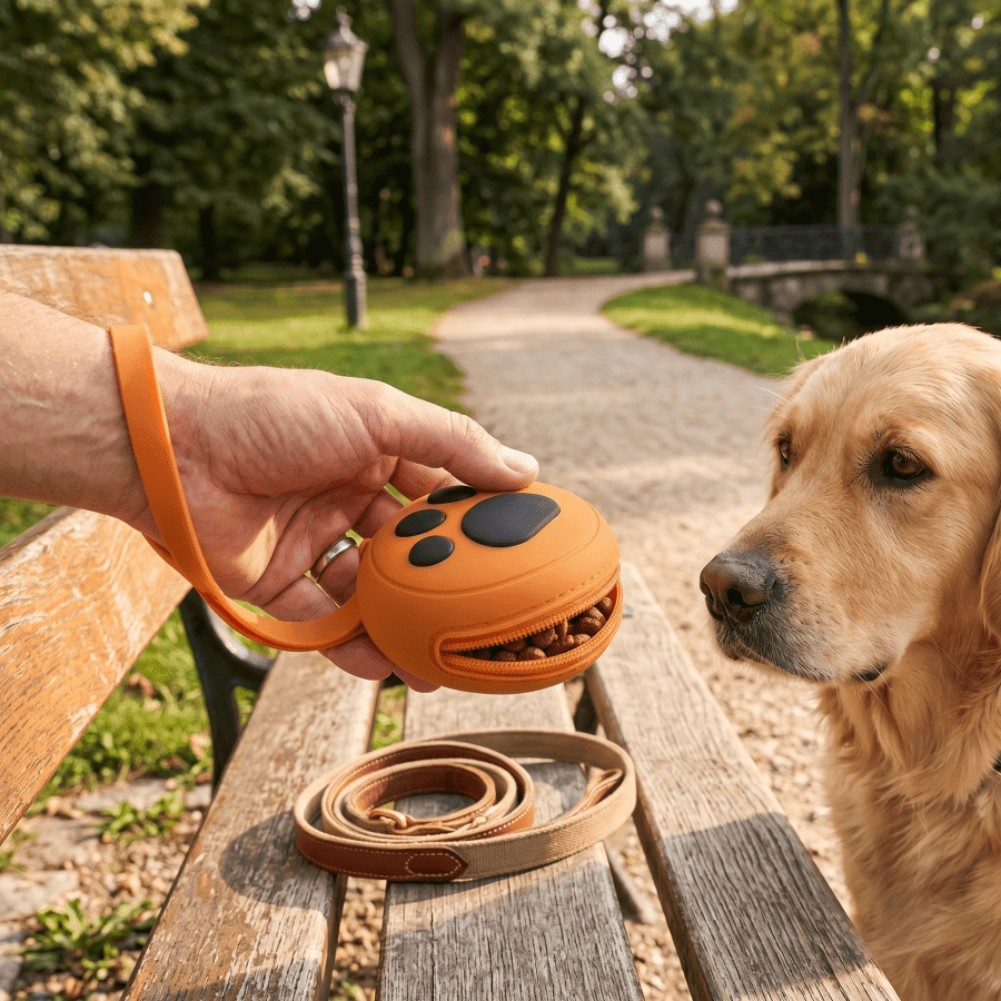 Cute Paw Print Silicone Pet Training Bag, Portable Dog Treat Pouch, Lightweight Waterproof Durable Easy-Clean Round Pet Snack Bag, Suitable For Pet Food