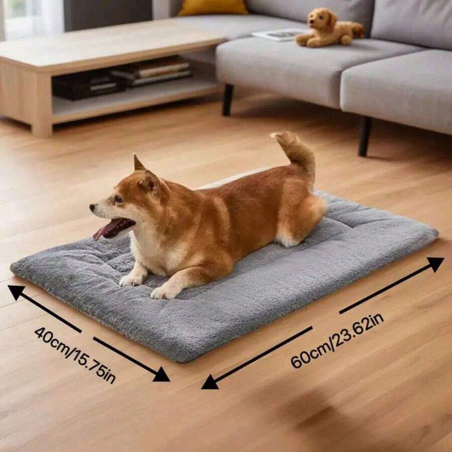 Grey ultra-thick plush pet bed mat with breathable polyester filling for cats and dogs